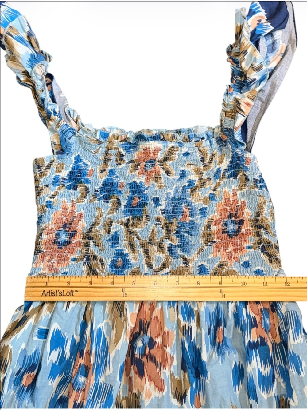 House of Harlow 1960 Boho Smocked Maxi Dress Size Small Blue Floral - Picture 5 of 11